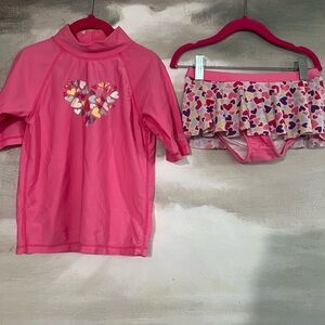 Girls Pink Heart Rash Guard Swim Set - Two-Piece